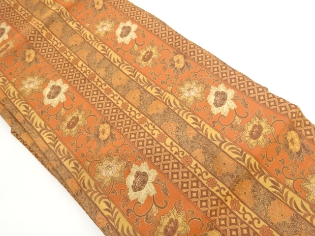 縞に花唐草模様織出し名古屋帯